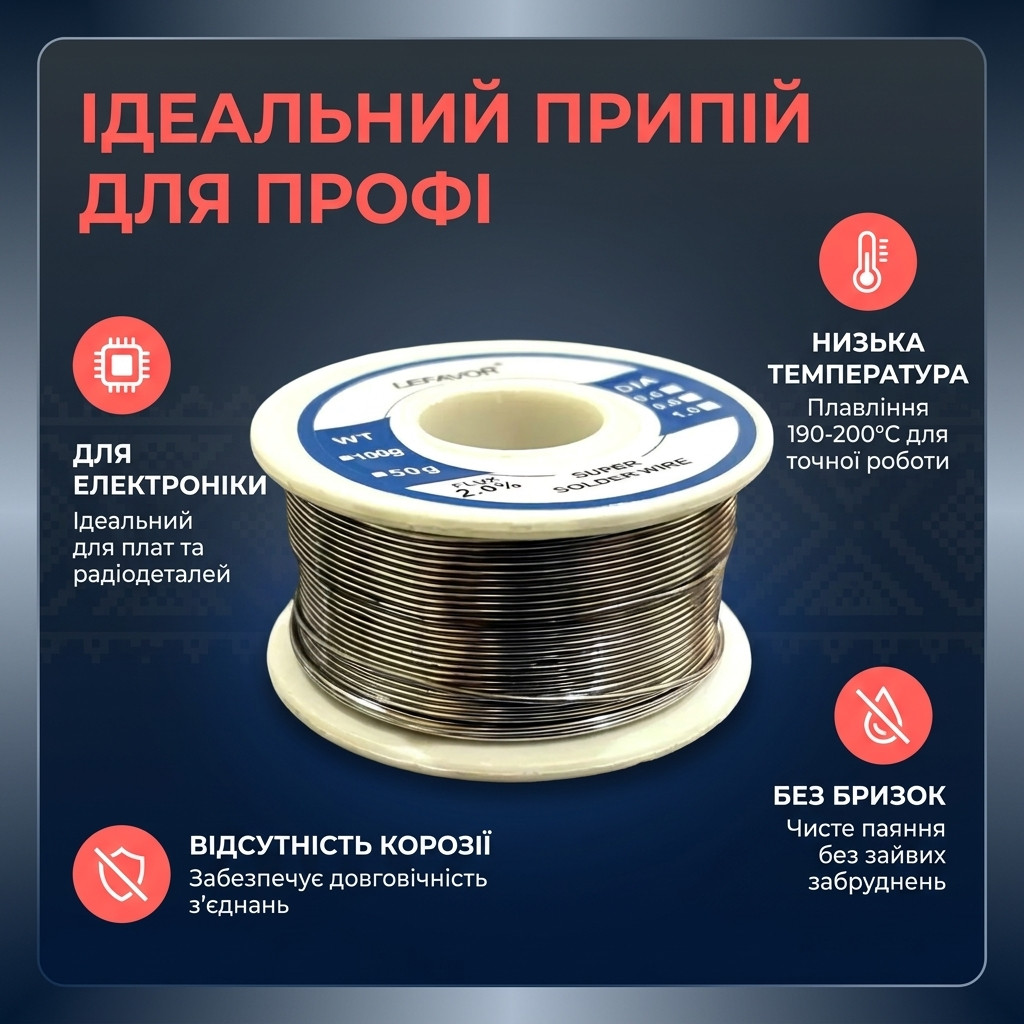 Маркування сплаву Sn63/Pb37 на етикетці мотка Lefavor