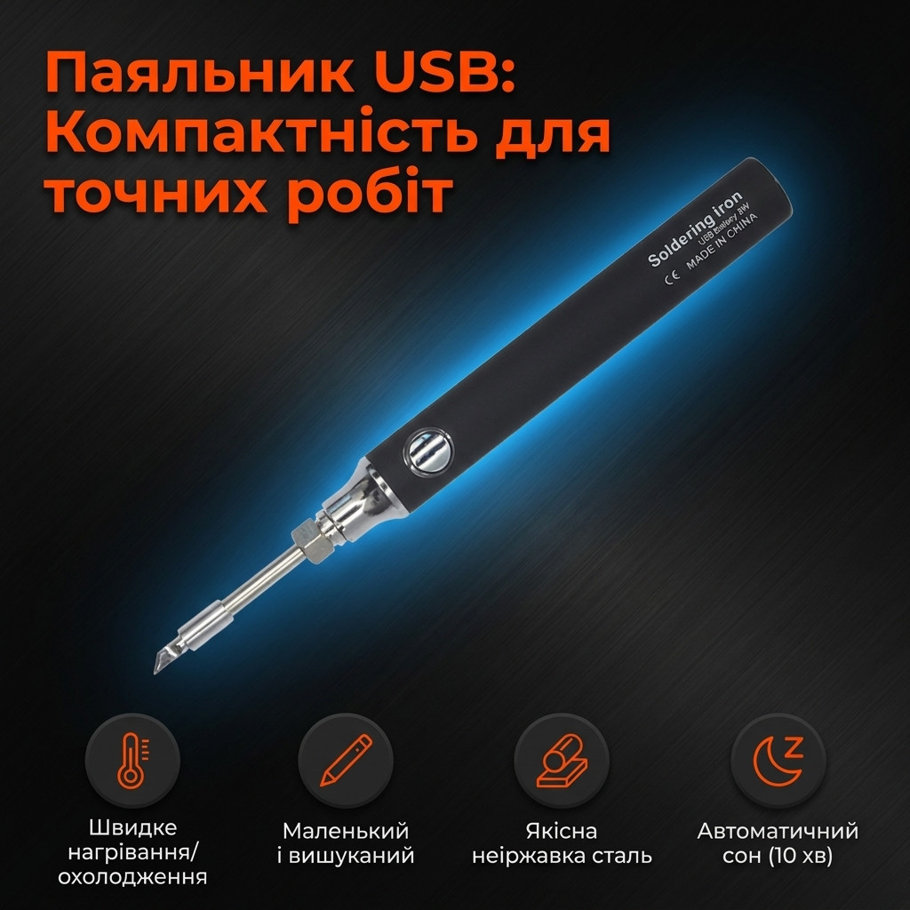 Робоче жало бездротового USB паяльника Флюсенко зблизька