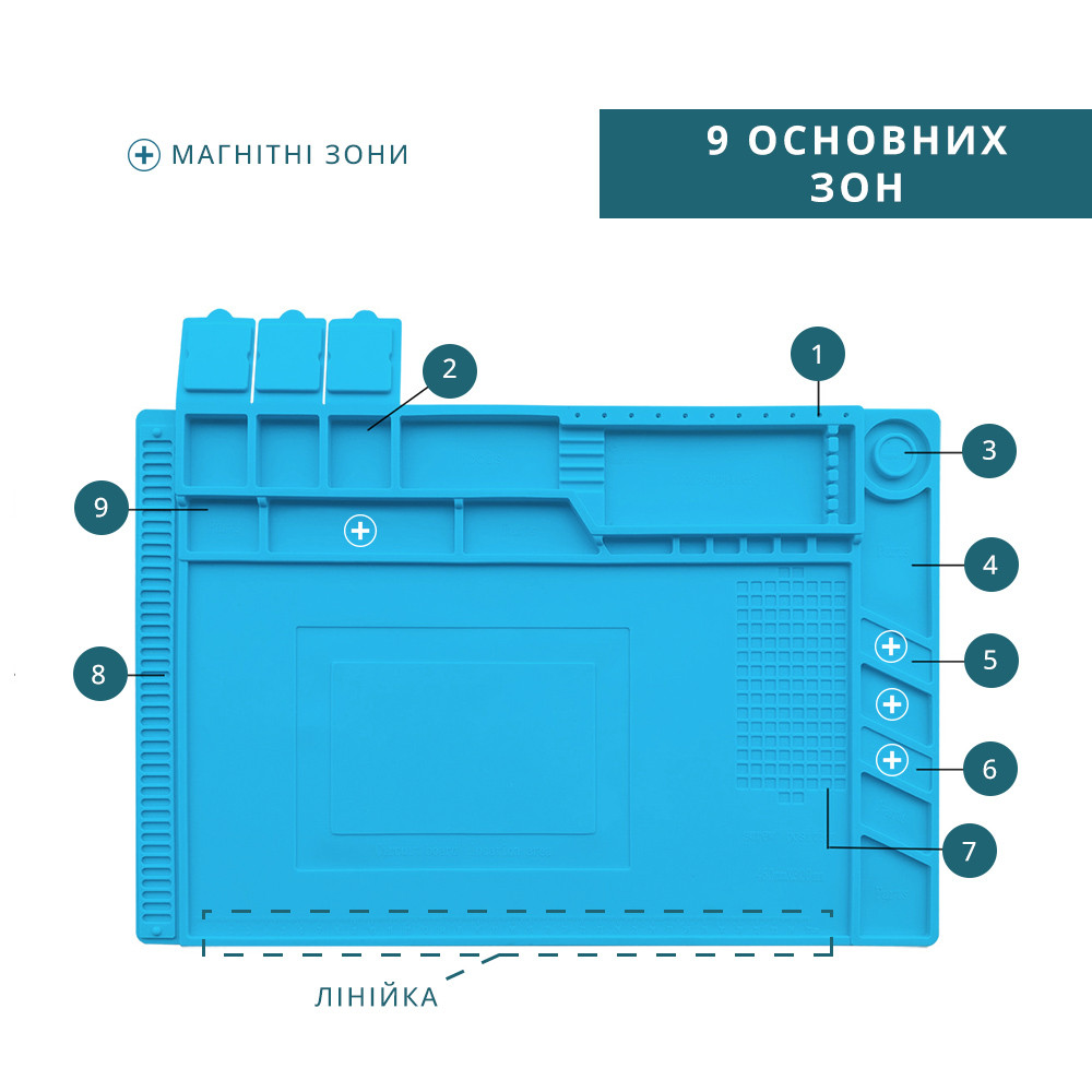 Блакитний килимок для паяння 45×30 см — фрагмент з комірками